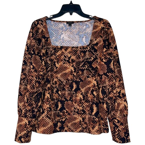 Ann Taylor Blouse Balloon Sleeve Snake Skin Square Neck Cobra - Picture 1 of 6